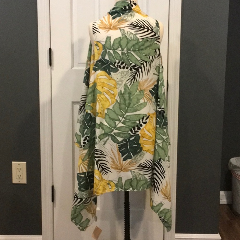 White Tropical Leaf Sleeveless Kimono 🏝 see pics - Picture 5 of 7
